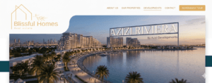 Exterior view of a modern residential building by a real estate company in Azizi Riviera, Meydan.